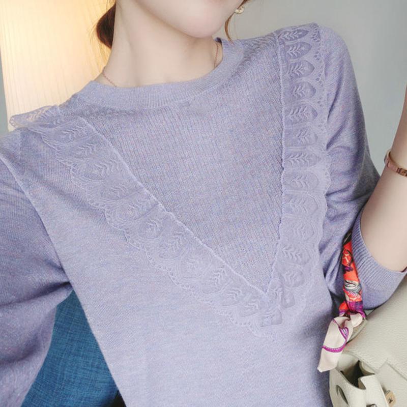 Autumn Casual Fashion All-match Round Neck Pullover Knitted Sweater Temperament Small Shirt Top Sleeves