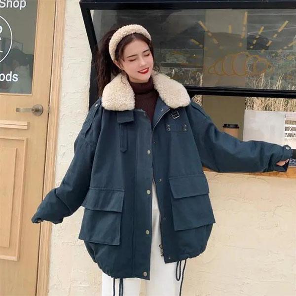 Winter All-match Cotton Jacket Women Thick Loose Lamb Wool Coat Tooling Cotton Coat