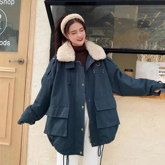 Winter All-match Cotton Jacket Women Thick Loose Lamb Wool Coat Tooling Cotton Coat