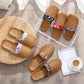 Summer Women Baotou Rattan Grass Woven Flat Slippers Floral Bow Linen Women Sandals Indoor Shoes