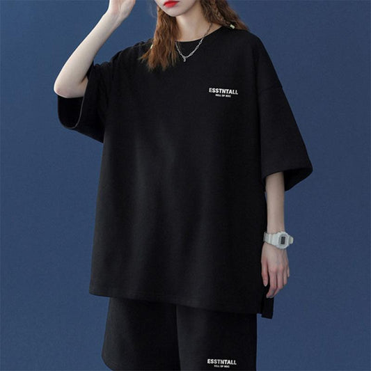Casual Sports Suit Women's Large Size Loose Two-piece Solid Color Short-sleeved Shorts Summer