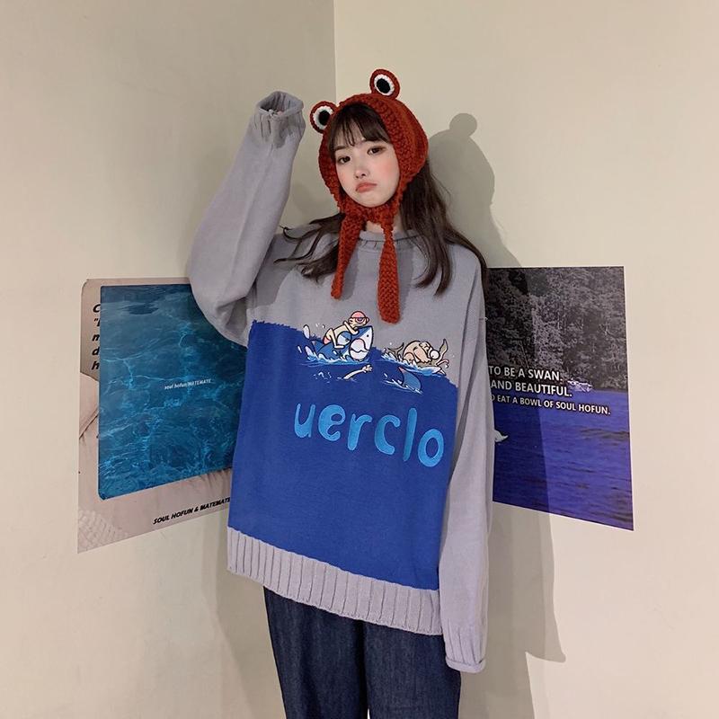 Autumn  Winter Wear Bottoming Shirt Fashion Pullover Sweater Female Students Loose Casual Long-sleeved Round Neck Sweater