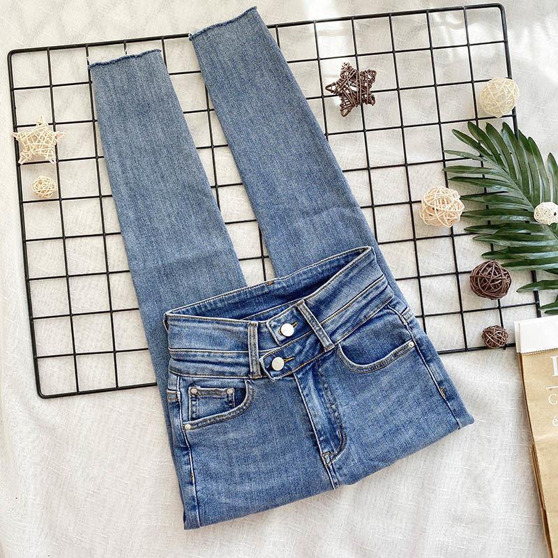 Women's Spring Jeans High-waisted Feet Tight-fitting Holes Look Thin Stretch Slim Pencil Pants Trend