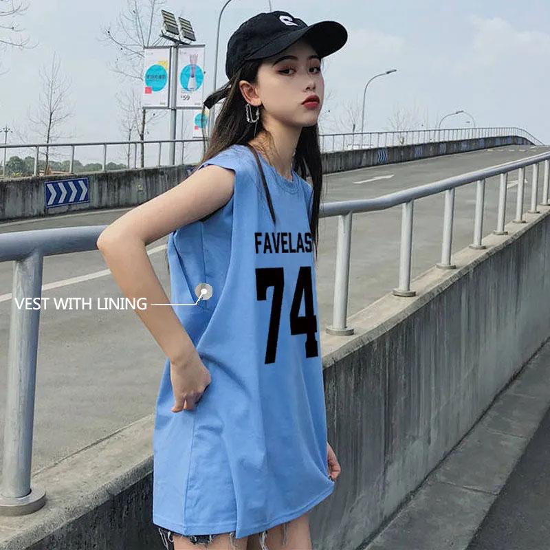 Women's Mid-length Fake Two-piece Sleeveless T-shirt Summer Loose Retro Outer Wear Vest Ins Anti-show Top Clothes Fitness Jogging Vest