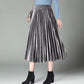 Spring Women Long Metallic Silver Pleated Skirt Midi Skirt High Waist Elascity Casual Skirt Vintage