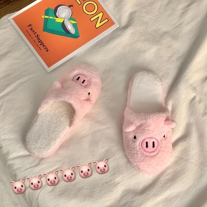Cotton Slippers Female Cute Piggy Slippers Female Winter Plush Warm Home Baotou Slippers Soft and Breathable Comfortable