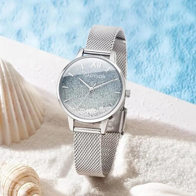 Women's Quicksand Starry Flash Diamond Quartz Watches Gradient Quartz Wrist Bracelet Watch Luxury French Niche Waterproof Watch
