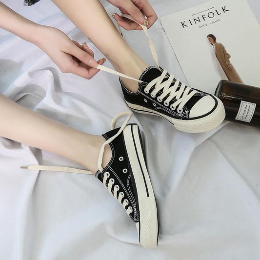 Girls Canvas Shoes High Top Lace Up Sewing Plus Size 43 Classic Casual Shoes Woman Spring Summer Canvas Sneakers Women