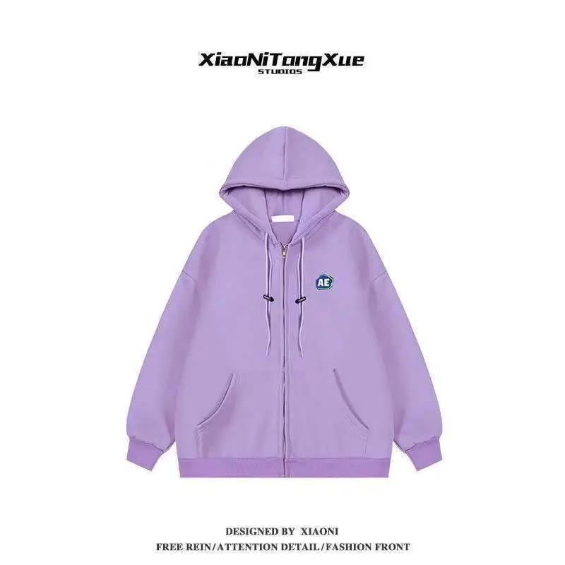 Women's Zipper Cardigan Korean Version Loose Student Plus Velvet Thickening Autumn and Winter Coat Hooded Sweater Ladies Casual Warm Cotton Clothing