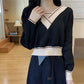 Temperament Short Knit Sweater Women's Spring and Autumn Long-sleeved Sweater Design Niche V-neck Blouse Comfortable Stretch Slim Fit