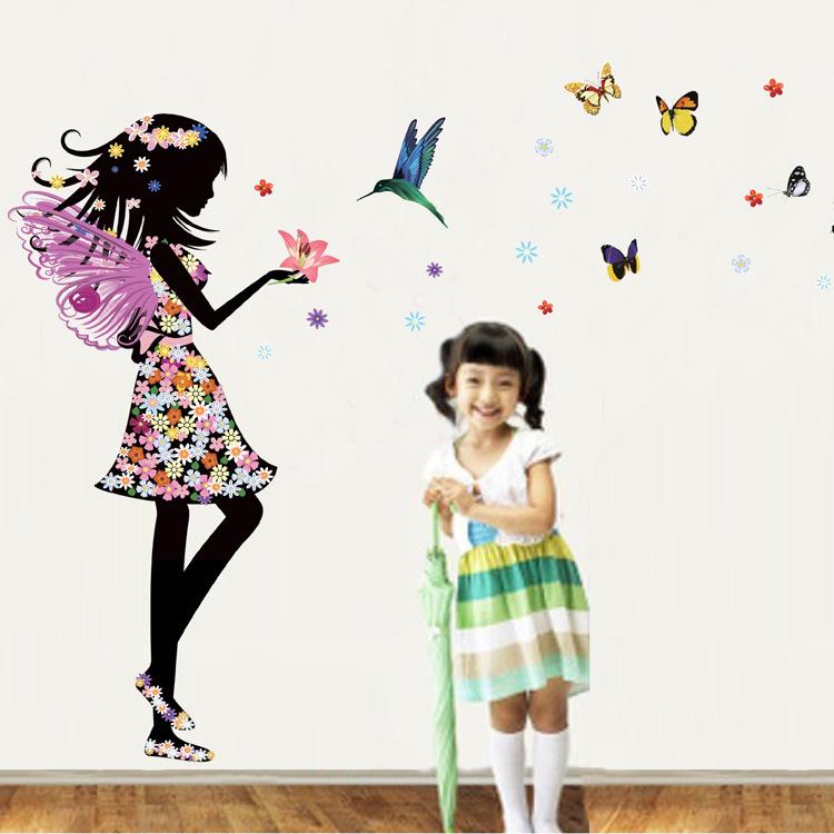 Color butterfly dream princess children kindergarten decorative wall sticker flying girls with wings