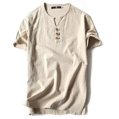 Oversized Linen Shirt Men's Summer Short-sleeved Plus Fertilizer Plus Size Loose Half-sleeved Solid Color Men's T-shirt