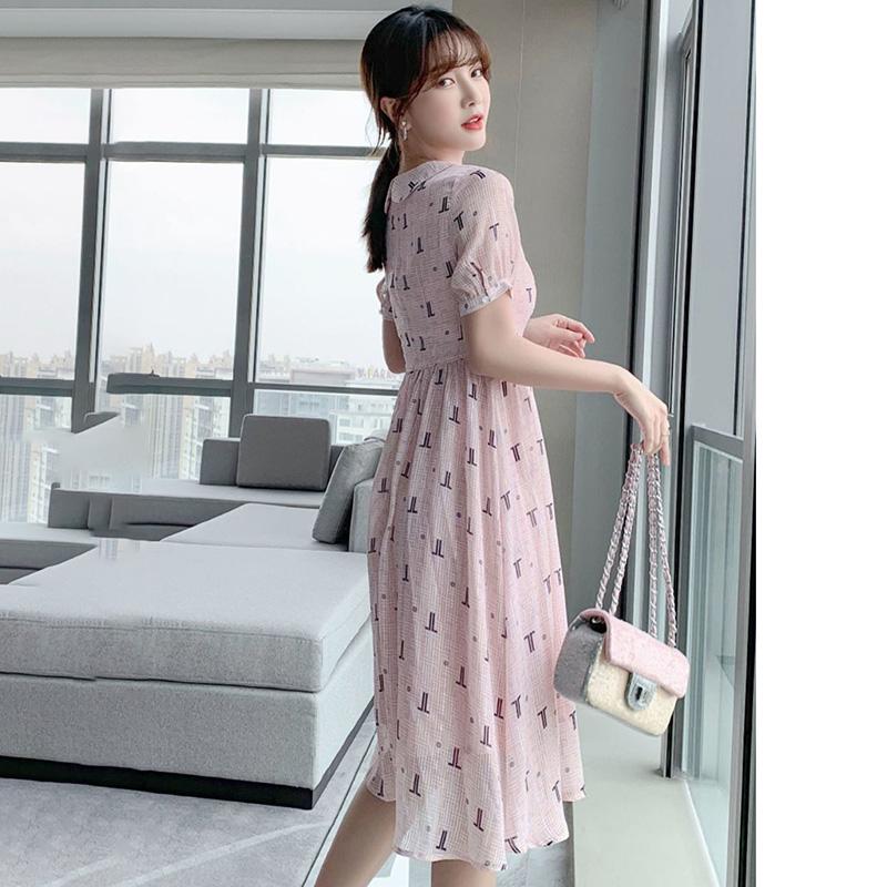 Pink Chiffon Dress Female Summer Can Be Salty Can Be Sweet Temperament Was Thin A-line Skirt Ladies Mid-length Dress