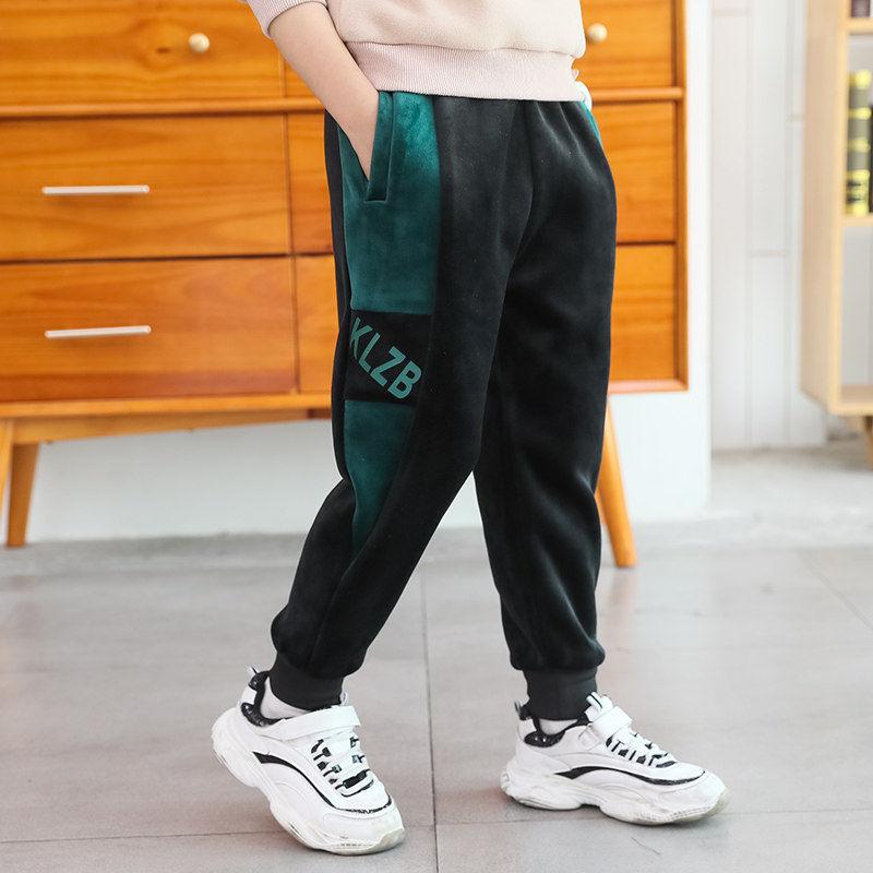 Boys Plus Velvet Pants Gold Silk Double-sided Velvet Plus Velvet Thick Trousers Autumn and Winter Models In The Big Children's Warm Pants