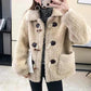 Women's Lamb Wool Coat Horns Buckle Sheared Wool Winter Korean Style Thick Square Collar Not Shed Hair Lapel Casual Loose Grain fleece Jacket Coat