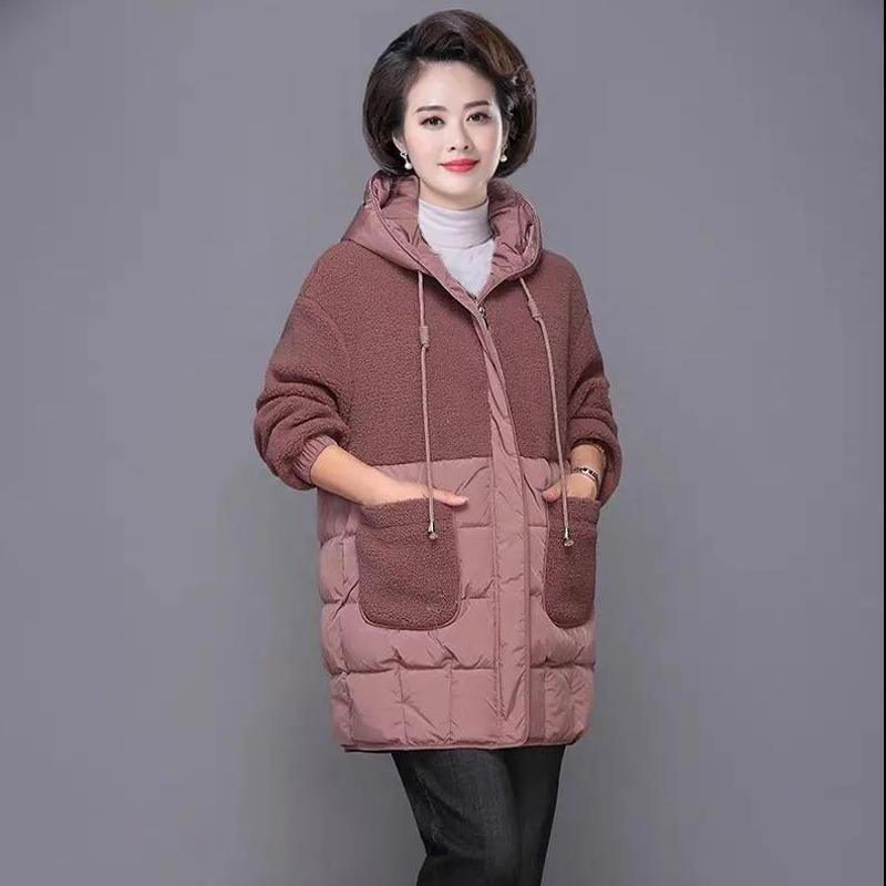 Middle-aged and Elderly Down Padded Jacket Women's Autumn and Winter Jackets, Long Padded Coat, Large Size Thick Padded Jacket