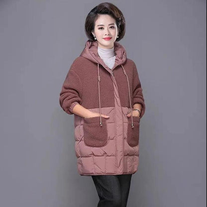Middle-aged and Elderly Down Padded Jacket Women's Autumn and Winter Jackets, Long Padded Coat, Large Size Thick Padded Jacket