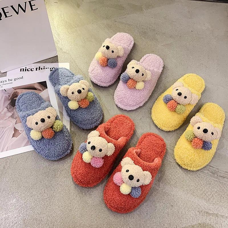 Girls Plush Slippers Cute Papillon Design Flat Shoes Home Leisure Warm Autumn and Winter