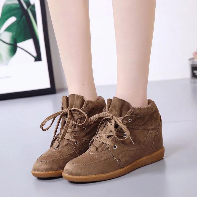 Inner Increase Women's Shoes High-top Lace-up Wedge Heel Korean Casual Shoes