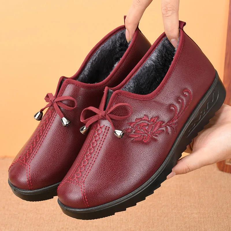 Winter Non-slip Comfortable Women's Cotton Shoes Plush Thick Warm Leather Waterproof Boots