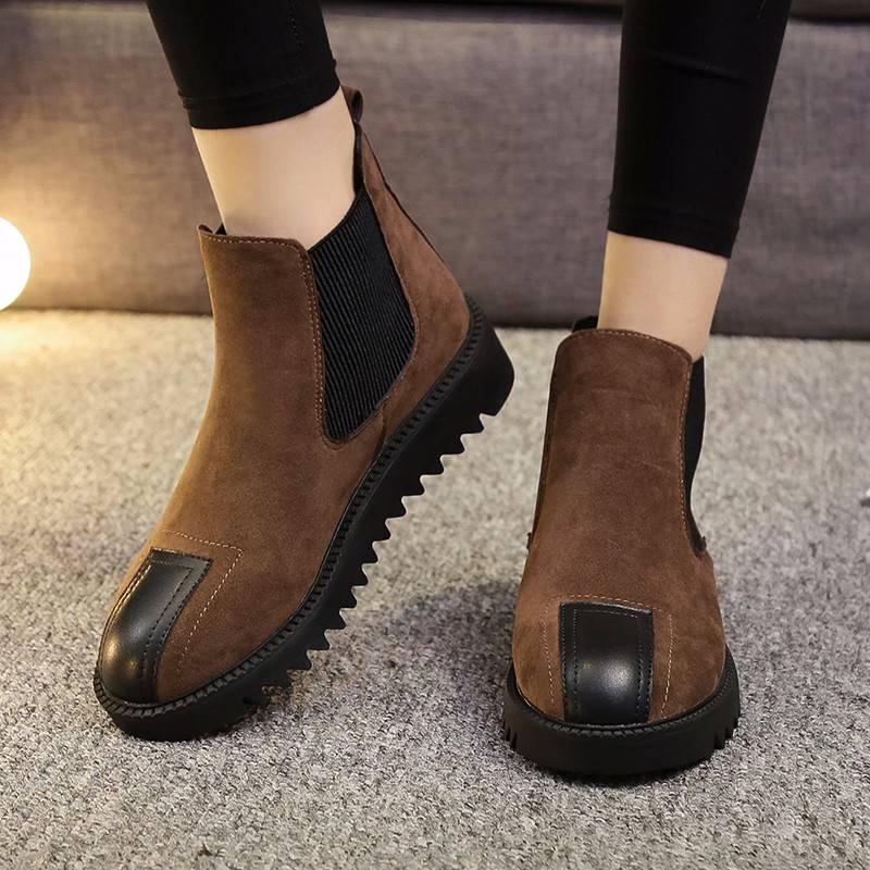 Women's Rubber Boots Chelsea Round Toe Shoes Woman Leather Booties Luxury Martins Ankle