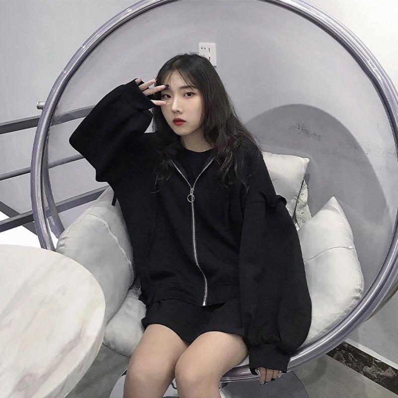 Women Sweatshirt Lantern Sleeve Patchwork Fashion Streetwear Hip Hop Hoodies Autumn Winter Zipper Jackets Oversized Tracksuit Women Sport Shirt