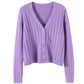 Autumn and Winter Short Style Loose Long-sleeved V-neck Sweater Knitted Cardigan Coat Shawl Solid Color Cropped Top Women