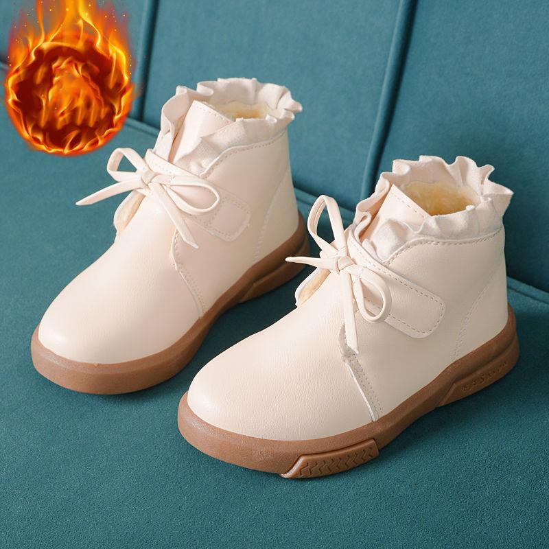 Girls Martin Boots Autumn Winter Girls' Boots Low-top Ankle Boots and Velvet Cotton Shoes To Keep Warm