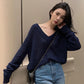 Autumn Fashion Sweater Casual Simple Loose Jacket Short V-neck Hollow Young Women's Bottoming Shirt