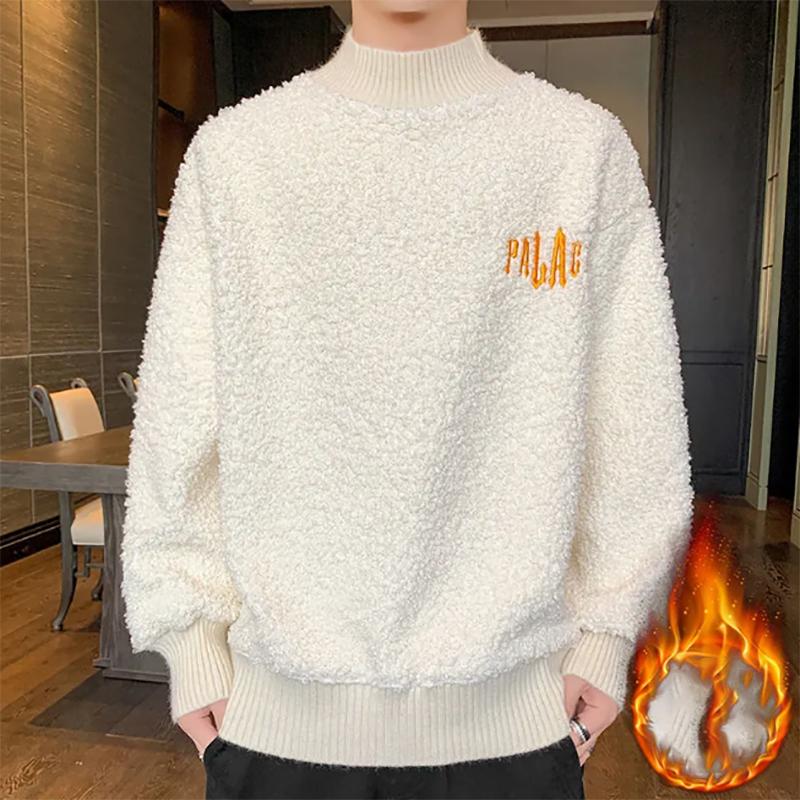 Men's Sweatshirts Korean Version of The Trend of Winter Half High Collar Lamb Cashmere Tide Brand Loose Plus Velvet Thick Sweater