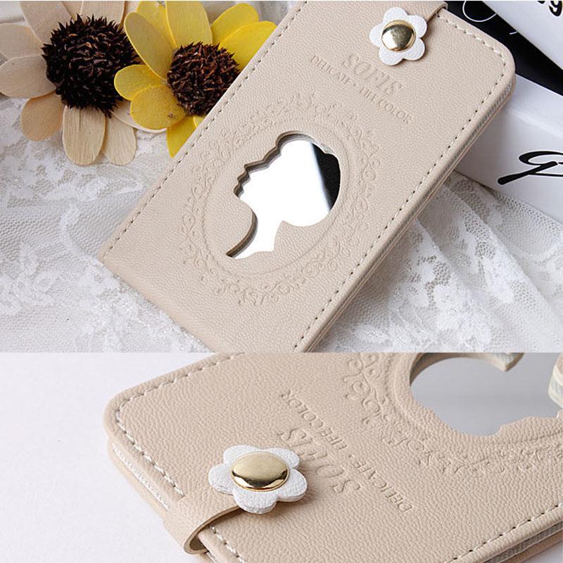 PU Ladies Hand-held Makeup Mirror Collapsible Must-have Makeup for Travel Appointment Portable HD Thin and Light