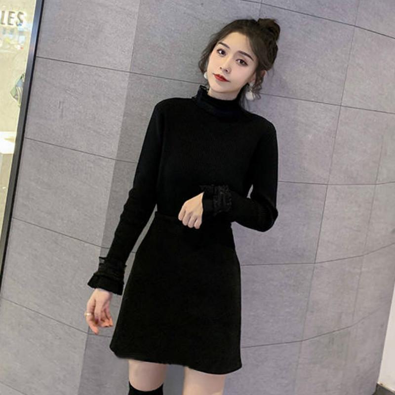Lace Pullover Slim Sweater Female Long-sleeved Was Thin Inside Sweater Trumpet Sleeves
