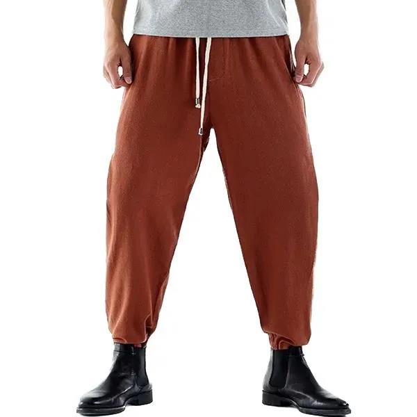 Linen Embroidery Printing Chinese Style Summer Trousers Men's Loose Casual Pants Cotton and Linen Harem Pants