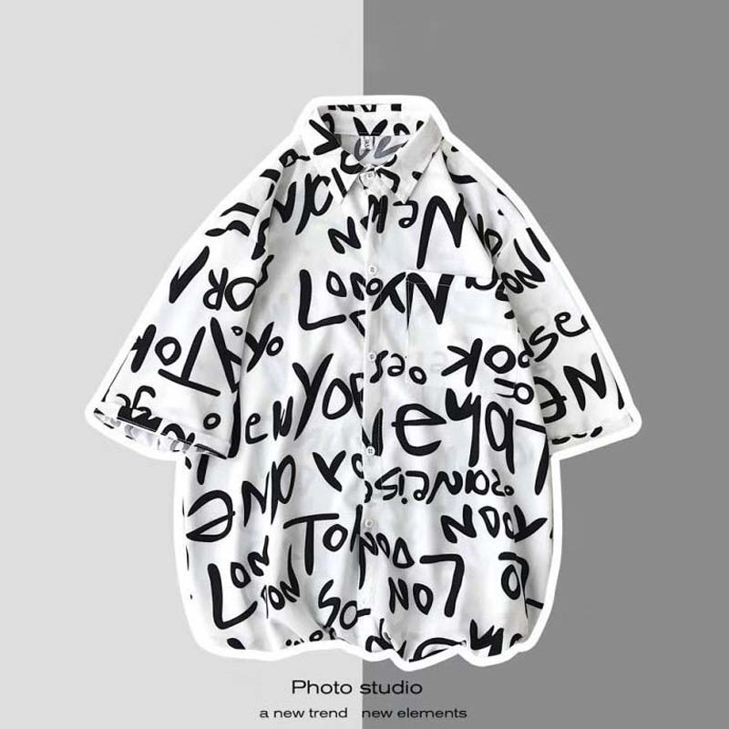 Summer Letters Printed Short-sleeved Shirt Men