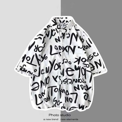 Summer Letters Printed Short-sleeved Shirt Men