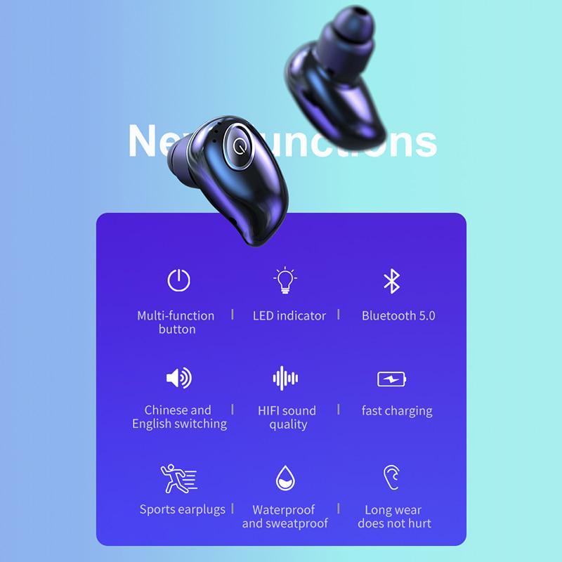 TWS Mini Wireless Bluetooth 5.0 Earphone Hifi Noise Cancelling Sport Earbuds Headphone With Mic