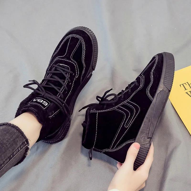 Winter High-top Plus Velvet Warm Cotton Shoes British Style Martin Boots Women's Short Boots Wild Snow Boots