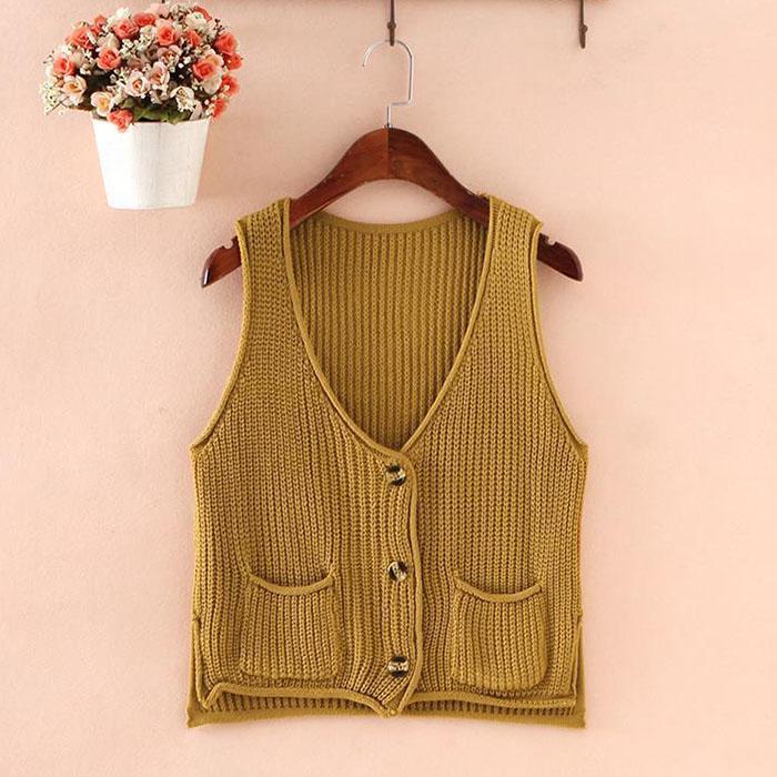 Spring and Autumn Loose Knit Cardigan Waistcoat V-neck Fashion Vest All-match Short Fashion Top