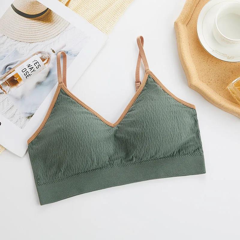 Korean Version Simple Solid Color Breathable Girl Short Beautiful Back Backing Suspender Wrap Bra Vest Bra