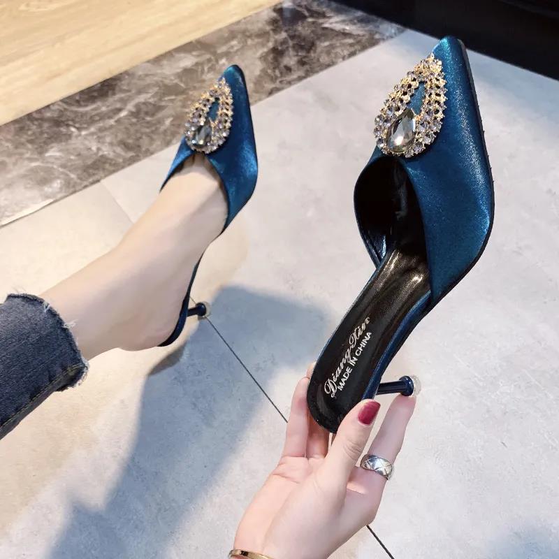 Women's Summer  Single Shoes High Heels All-match Non-slip Wear-resistant Solid Color Pointed Toe Sandals