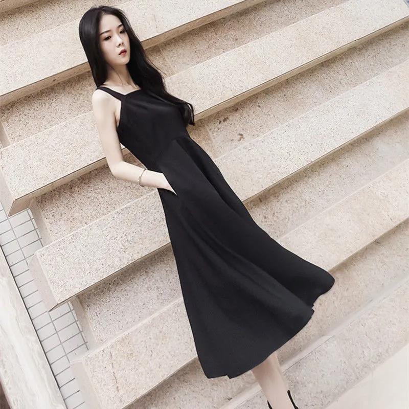 Women Sexy Strapless Sling Dress Tight-fitting Sleeveless Ruffled Lace-up Black Nightclub Bar Party  Dress