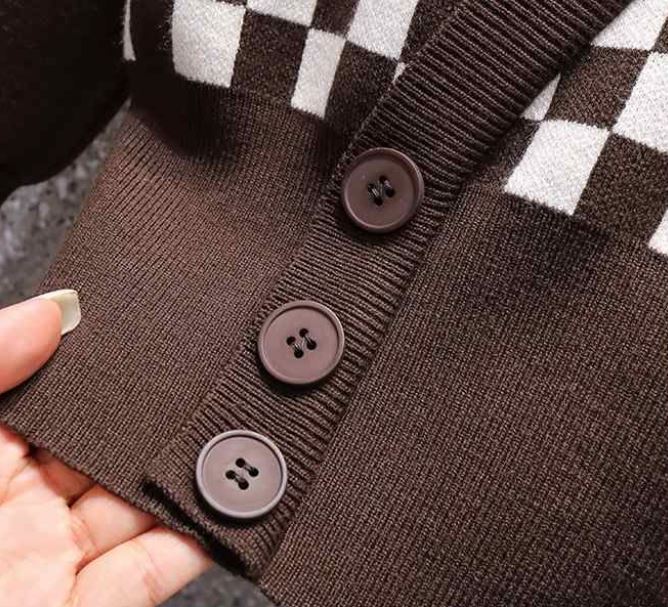 Women's Fashion Checkerboard Two-Piece Sweater High Neck Thickened Mid-Length Knit Sweater Loose Large Size Sweater