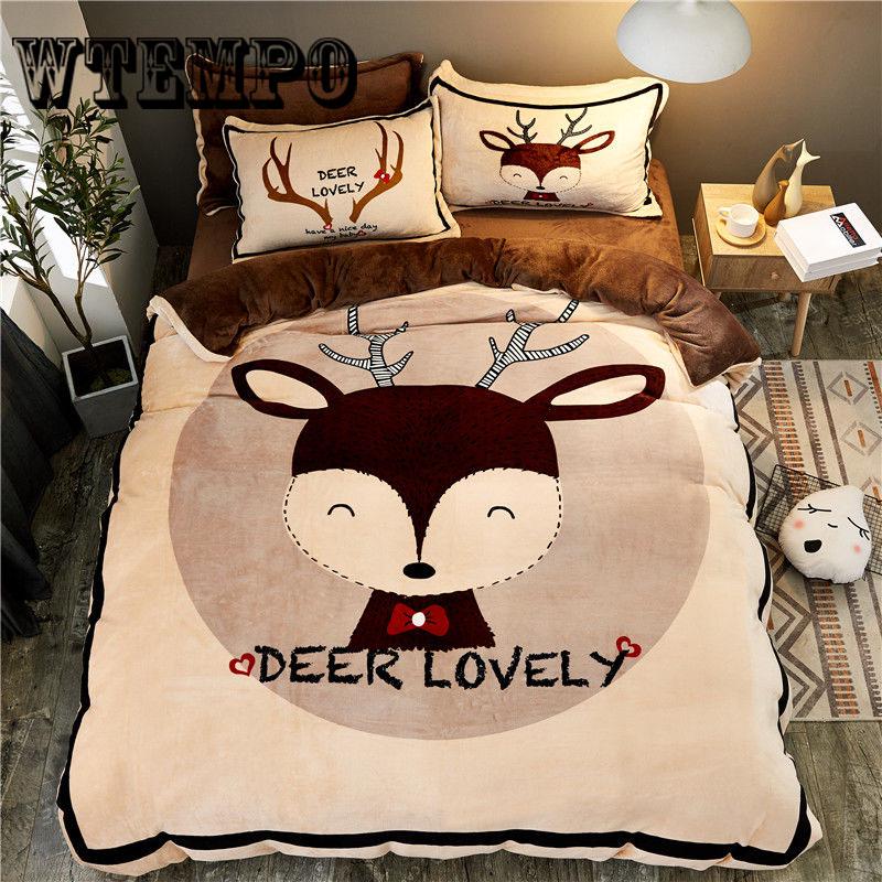 Thick Plush Duvet Cover Set Fashion 4pcs Bedding Sets Queen Size Flat Bed Sheet Comforter Duvet Sets