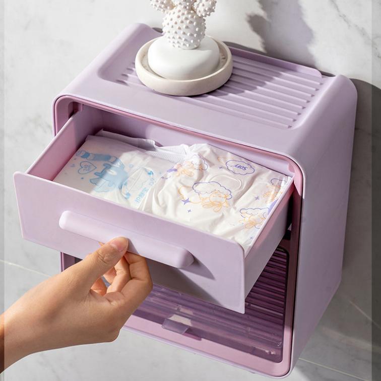 Toilet Tissue Box Draw Paper Box Bathroom Wall-mounted Punch-free Paper Box Toilet Paper Storage Box Toilet Paper Box Waterproof