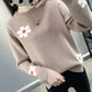 Autumn and Winter Round Neck Sweater Fashion Slim Bottoming Shirt Flower Pattern Simple Blouse