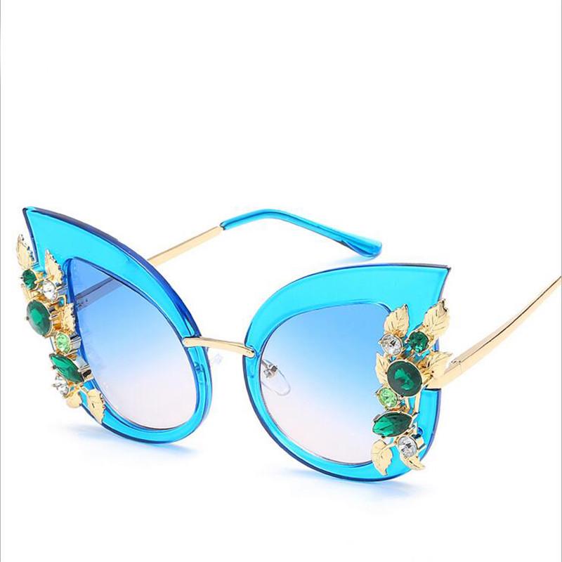 WTEMPO Fashion Inlaid Rhinestone Cat Eye Sun Glasses Women 2019 Big Frame Retro Women's Sunglasses C