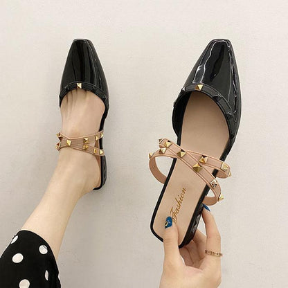Office Ladies Summer Autumn Large Size Non-slip Baotou Slippers Women's Spring Solid Color Low Heel Rhinestones Single Shoes