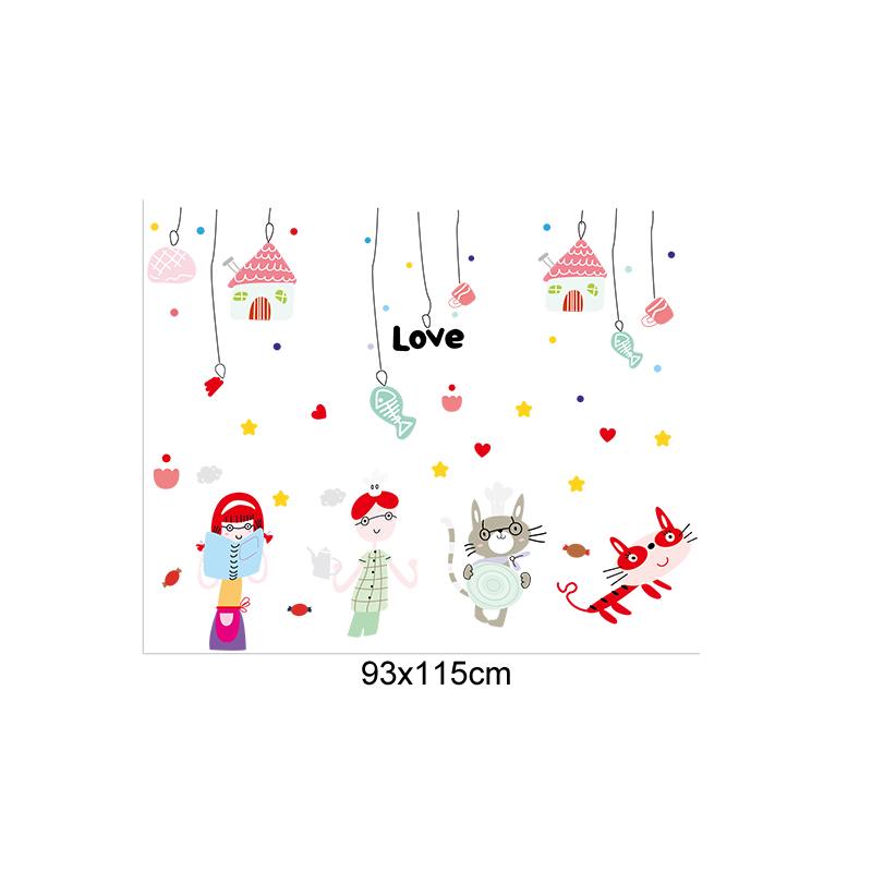 [Wall sticker ]Cartoon Cat Fish Bone Wall Stickers For Kids Rooms Nursery Bathroom Tile Home Decorat