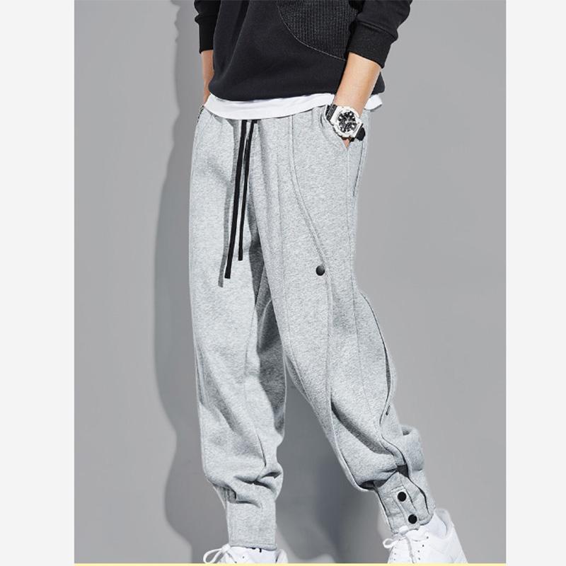 Solid Color Casual Sports Pants Men's Loose Beam Feet Handsome Button Sports Trousers Buttoned All-match Harem Overalls