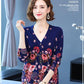 Vintage Print Knit Sweater V-neck Cardigan Sweater Ladies Loose Plus Size Wool Knit Sweater Coat Top